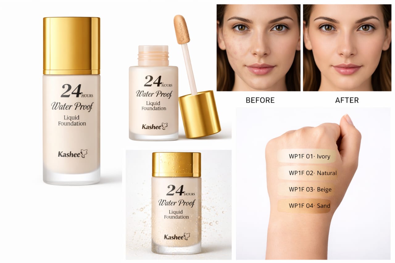 24H Full Coverage Waterproof Liquid Foundation – Long-Lasting, Bridal Finish